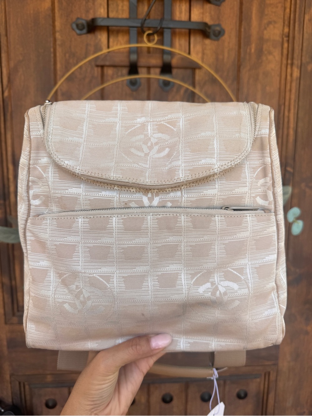 Authentic Vintage Chanel Beige Monogram Nylon Backpack